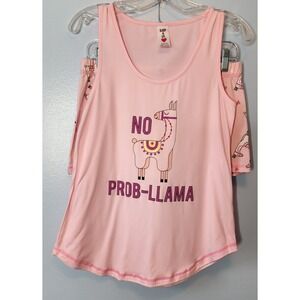 Sleep & Co. Pajama‎ Set Tank Top & Shorts No Prob-Llama Print Large Soft Pink